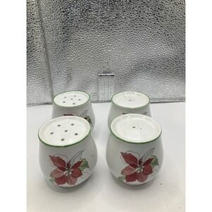 Block Bernarda Poinsettia Salt Pepper Shakers Set Ceramic Green Trim